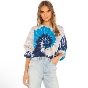 Agolde 100% cotton cropped tie dye sweatshirt XS blues grays browns bell sleeve